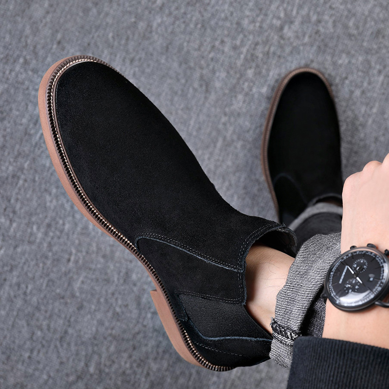 Ανδρικά μποτάκια Chelsea από δέρμα βοοειδών με σουέντ φινίρισμα, σόλα καουτσούκ, μυτερό δάχτυλο, χαμηλό κωνικό τακούνι