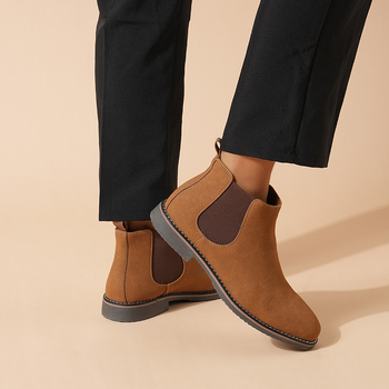 Ανδρικά σουέντ Chelsea μποτάκια με PU επάνω, σόλα TPR, στρογυλη μύτη, χαμηλό τακούνι 1–3 εκ, κοντός κορμός