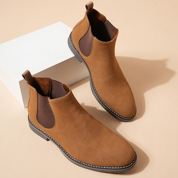 Ανδρικά σουέντ Chelsea μποτάκια με PU επάνω, σόλα TPR, στρογυλη μύτη, χαμηλό τακούνι 1–3 εκ, κοντός κορμός