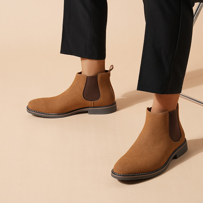 Ανδρικά σουέντ Chelsea μποτάκια με PU επάνω, σόλα TPR, στρογυλη μύτη, χαμηλό τακούνι 1–3 εκ, κοντός κορμός