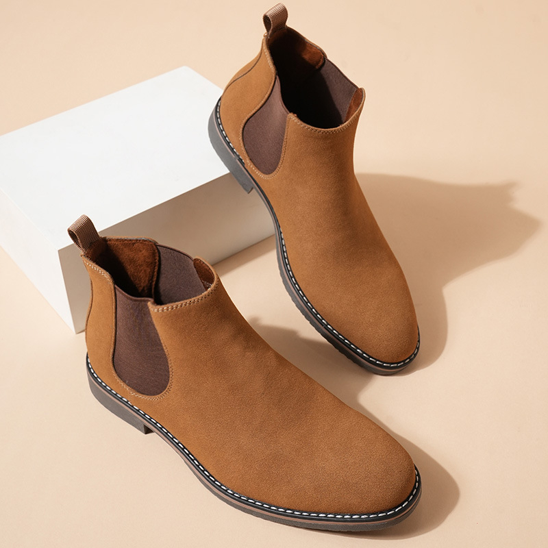 Ανδρικά σουέντ Chelsea μποτάκια με PU επάνω, σόλα TPR, στρογυλη μύτη, χαμηλό τακούνι 1–3 εκ, κοντός κορμός