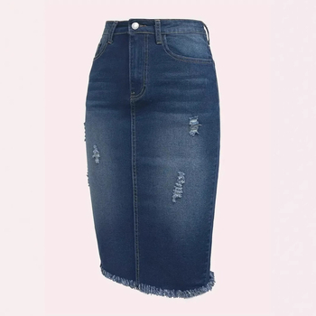 Τζιν φούστα με σιλουέτα hip, μεσαίο μήκος, αφηρημένο μοτίβο και κέντημα