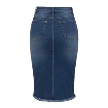 Τζιν φούστα με σιλουέτα hip, μεσαίο μήκος, αφηρημένο μοτίβο και κέντημα