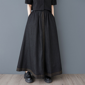 Τζιν φούστα Α-γραμμή, μακριά, με τσέπες, μίξη πολυεστέρα-τζιν, αστικός στυλ