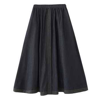 Τζιν φούστα Α-γραμμή, μακριά, με τσέπες, μίξη πολυεστέρα-τζιν, αστικός στυλ