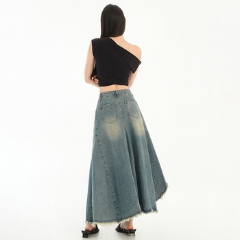 Τζιν φούστα με μεσαίου μήκους γραμμή, καλοκαιρινή σεζόν 2025, casual στυλ, 80–90% βαμβάκι