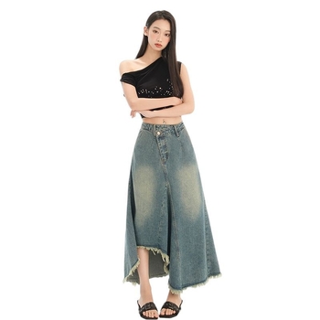 Τζιν φούστα με μεσαίου μήκους γραμμή, καλοκαιρινή σεζόν 2025, casual στυλ, 80–90% βαμβάκι