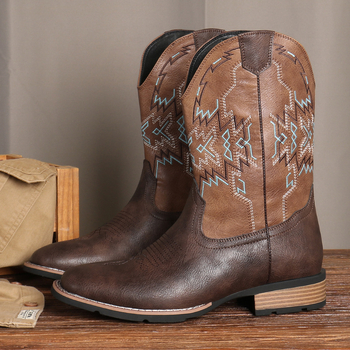 Ανδρικά μποτάκια Chelsea με κεντημένο σχέδιο ιππότη, PU άνω μέρος, καουτσούκ σόλα