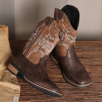 Ανδρικά μποτάκια Chelsea με κεντημένο σχέδιο ιππότη, PU άνω μέρος, καουτσούκ σόλα