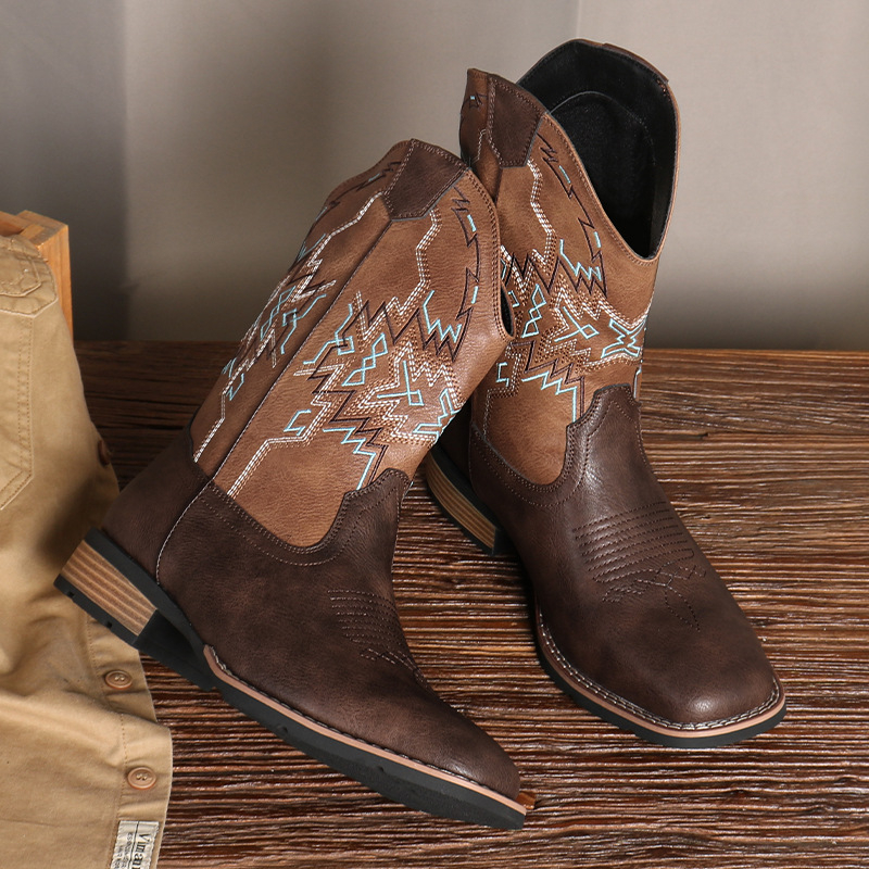 Ανδρικά μποτάκια Chelsea με κεντημένο σχέδιο ιππότη, PU άνω μέρος, καουτσούκ σόλα