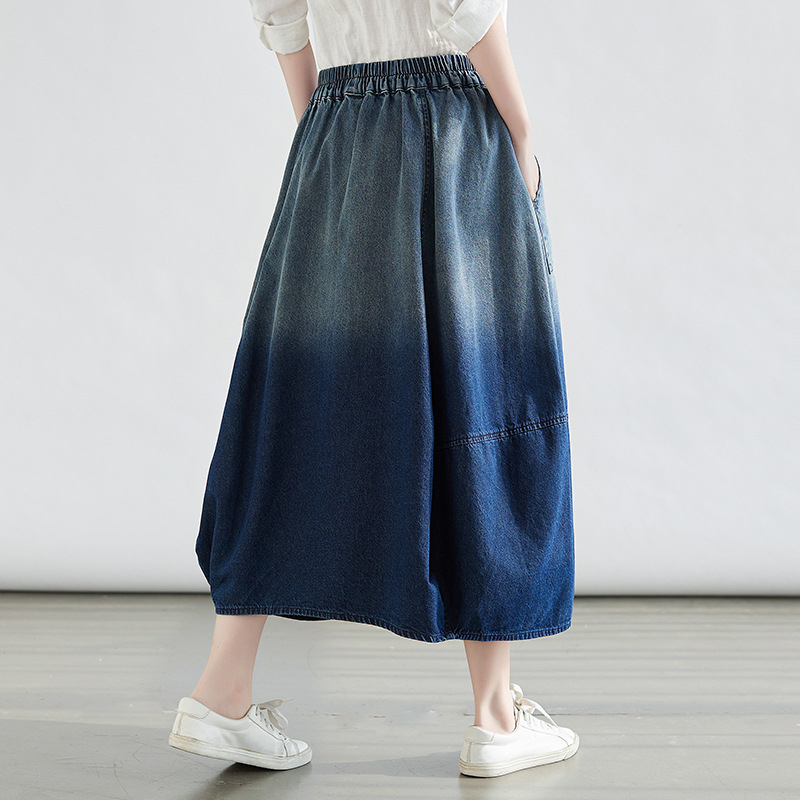 Denim suknja s kišobranom, srednja duljina, japansko-korejski ležerni stil, udio pamuka 30–50%
