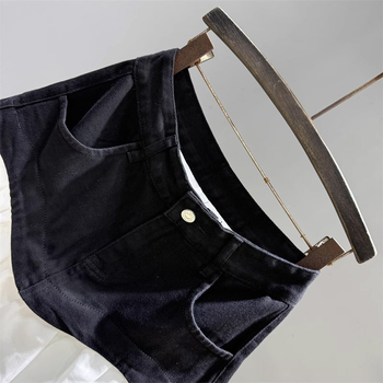 Τζιν φούστα Α-γραμμής με ριφλέ και συγκερασμένες ραφές σε κολλάζ, καλοκαίρι 2025, 50-70% βαμβάκι