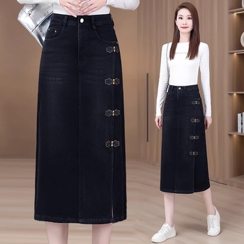 Φούστα Α-γραμμής midi, υψηλής μέσης, σχισμή, ανάμειξη Chenille-Spandex, Άνοιξη 2025