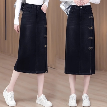 Φούστα Α-γραμμής midi, υψηλής μέσης, σχισμή, ανάμειξη Chenille-Spandex, Άνοιξη 2025