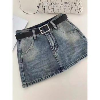 Φούστα ντένιμ A-line με ψηλή μέση, σμιλεύει τη σιλουέτα, μικροελαστικότητα, μονόχρωμο ύφασμα