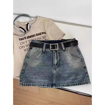 Φούστα ντένιμ A-line με ψηλή μέση, σμιλεύει τη σιλουέτα, μικροελαστικότητα, μονόχρωμο ύφασμα