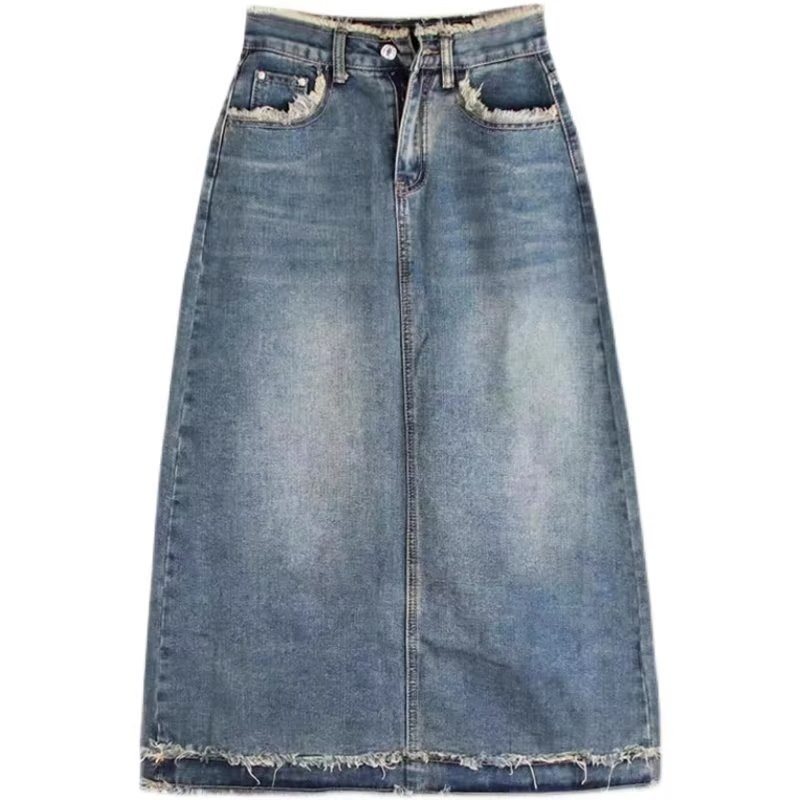 Denim suknja A-linije, midi duljine, denim tkanina, sadržaj poliestera ispod 30%, gradski svakodnevni stil
