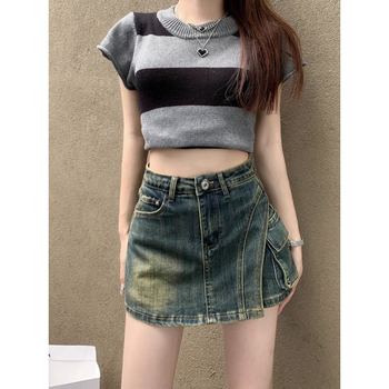 Τζιν φούστα Α-γραμμής, μικροελαστική, ύφασμα τζιν/βαμβάκι, Καλοκαίρι 2025