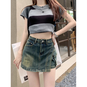 Τζιν φούστα Α-γραμμής, μικροελαστική, ύφασμα τζιν/βαμβάκι, Καλοκαίρι 2025