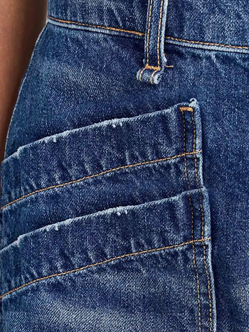 Džinsiniai šortai su vidutine talia, 3/4 ilgio, gatvės hipster stilius, medvilnė 50–70%.