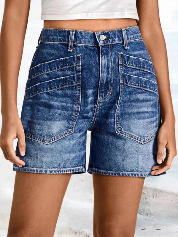 Džinsiniai šortai su vidutine talia, 3/4 ilgio, gatvės hipster stilius, medvilnė 50–70%.