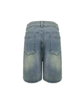 Ženski traper šorc s vintage distres stilom, srednji pojas, ravni kroj, duljina petbodna, pamuk-viskozni denim