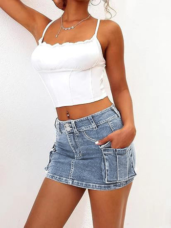 Τζιν φούστα με ψηλή μέση, 50–70% βαμβάκι, Καλοκαίρι 2024, καουμπόικο στυλ, street hipster