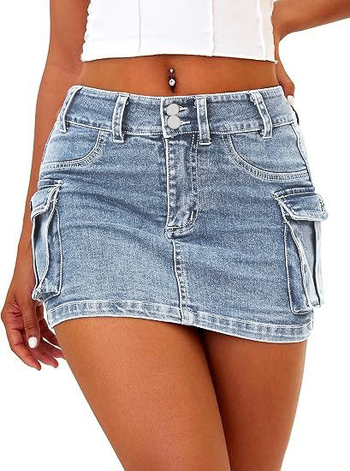 Τζιν φούστα με ψηλή μέση, 50–70% βαμβάκι, Καλοκαίρι 2024, καουμπόικο στυλ, street hipster