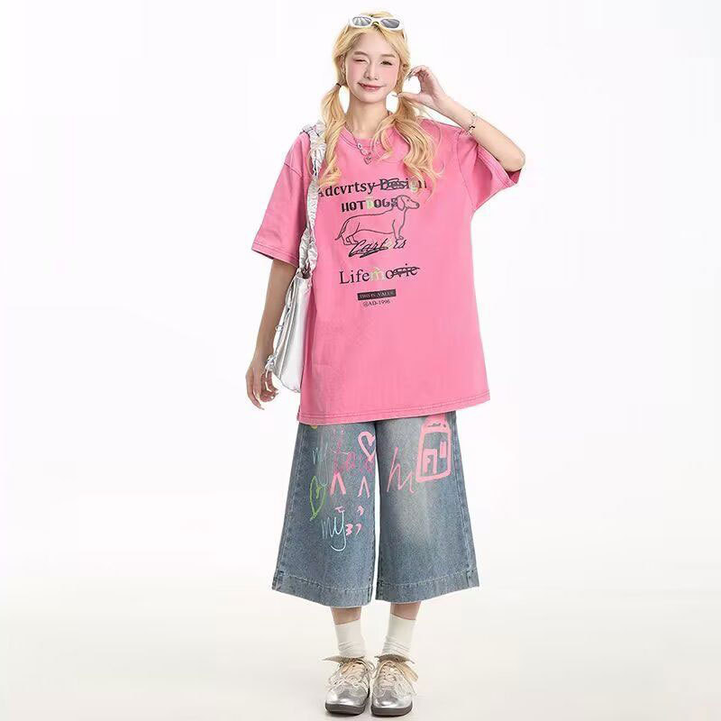 Džins hlače od denima s visokim strukom, širokim krojem, kratke nogavice, 70-80% pamuka