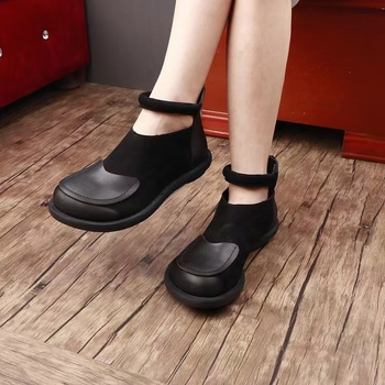 Γυναικεία δερμάτινα casual slip-on παπούτσια, χωρίς κορδόνια, με στρογγυλή μύτη, χαμηλό πάνω μέρος, καουτσούκ σόλα, επένδυση από δέρμα χοίρου