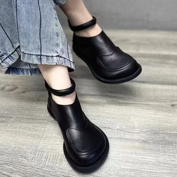 Γυναικεία δερμάτινα casual slip-on παπούτσια, χωρίς κορδόνια, με στρογγυλή μύτη, χαμηλό πάνω μέρος, καουτσούκ σόλα, επένδυση από δέρμα χοίρου