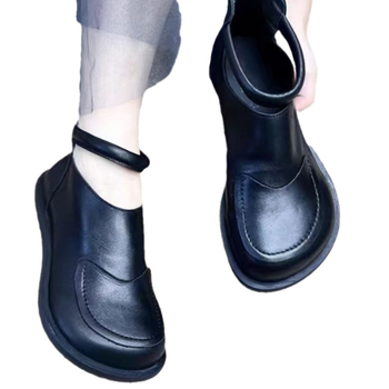 Γυναικεία δερμάτινα casual slip-on παπούτσια, χωρίς κορδόνια, με στρογγυλή μύτη, χαμηλό πάνω μέρος, καουτσούκ σόλα, επένδυση από δέρμα χοίρου