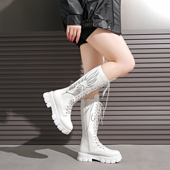 Ženske izšivane Martin čizme s visokim nadkoljenim, PU gornji dio, gumeni potplat, bočni zatvarač