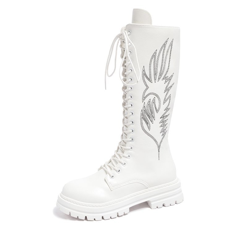 Ženske izšivane Martin čizme s visokim nadkoljenim, PU gornji dio, gumeni potplat, bočni zatvarač