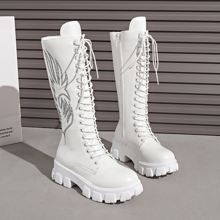 Ženske izšivane Martin čizme s visokim nadkoljenim, PU gornji dio, gumeni potplat, bočni zatvarač