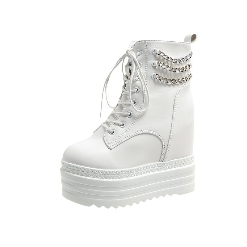 Ženske modne čizme s klinastim potpeticama, debelim potplatom i bočnim zatvaračem za zimu, PU gornji materijal.