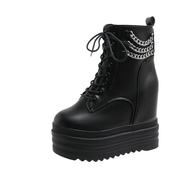 Ženske modne čizme s klinastim potpeticama, debelim potplatom i bočnim zatvaračem za zimu, PU gornji materijal.