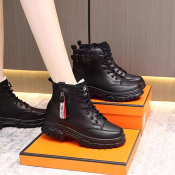 Γυναικείες ψηλές μποτίνες με fleece εσωτερικά για τον χειμώνα, πλατφόρμα, PU επάνω μέρος, καουτσούκ σόλα