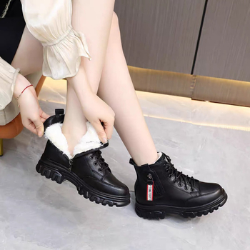 Γυναικείες ψηλές μποτίνες με fleece εσωτερικά για τον χειμώνα, πλατφόρμα, PU επάνω μέρος, καουτσούκ σόλα