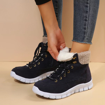 Γυναικείες χειμερινές μπότες χιονιού, ψηλό ύψος με κορδόνια και πλαϊνό φερμουάρ, άνω μέρος από συνθετικό δέρμα, σόλα από καουτσούκ, επένδυση από τεχνητό βελούδο, πάτος από τεχνητή μαλλί