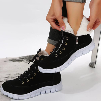 Γυναικείες χειμερινές μπότες χιονιού, ψηλό ύψος με κορδόνια και πλαϊνό φερμουάρ, άνω μέρος από συνθετικό δέρμα, σόλα από καουτσούκ, επένδυση από τεχνητό βελούδο, πάτος από τεχνητή μαλλί