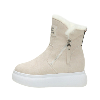 Γυναικείες χειμερινές μπότες από σουέτ με φαρδιά πλατφόρμα – στρογγυλή μύτη, επένδυση από συνθετικό γούνι, πλαϊνό φερμουάρ, καουτσούκ σόλα