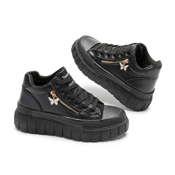 Sieviešu platformas potītes zābaki ar tauriņa rāvējslēdzēju un metāla dekorācijām