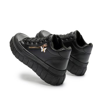 Sieviešu platformas potītes zābaki ar tauriņa rāvējslēdzēju un metāla dekorācijām