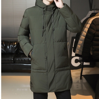 Ανδρικό βαμβακερό παλτό με επένδυση, κουκούλα, μεσαίου μήκους, φερμουάρ, παχύ χειμερινό, τσέπες τύπου patch