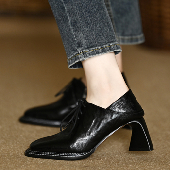 Γυναικεία Mary Jane Παπούτσια από PU, τετράγωνης μύτης, 3–5 cm χοντρό τακούνι, κορδόνια, χαμηλό ύφος