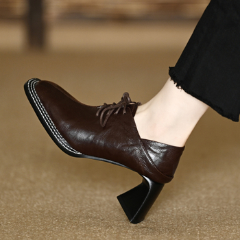 Γυναικεία Mary Jane Παπούτσια από PU, τετράγωνης μύτης, 3–5 cm χοντρό τακούνι, κορδόνια, χαμηλό ύφος