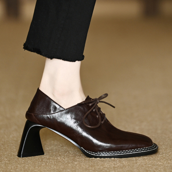 Γυναικεία Mary Jane Παπούτσια από PU, τετράγωνης μύτης, 3–5 cm χοντρό τακούνι, κορδόνια, χαμηλό ύφος