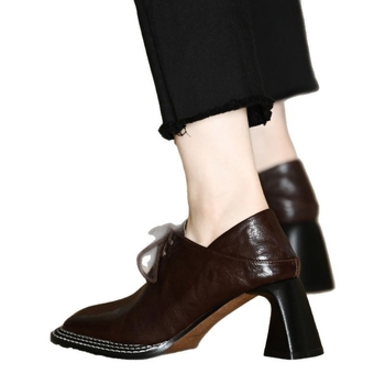 Γυναικεία Mary Jane Παπούτσια από PU, τετράγωνης μύτης, 3–5 cm χοντρό τακούνι, κορδόνια, χαμηλό ύφος