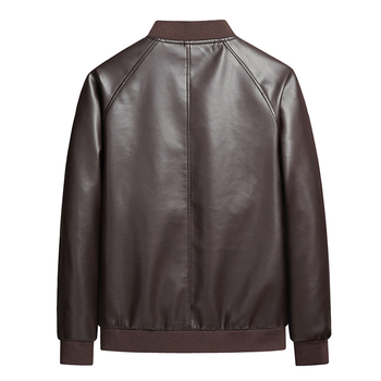 Férfi PU bőrdzseki — álló gallérral, duplán gombos záródás, középhosszú, poliészter bélés, sportos stílus